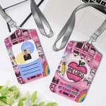 Porte-badge en Cuir PU avec Lanière Personnalisé avec Nom Cadeau Remerciement Journée de l'Enseignant Retour à l'École