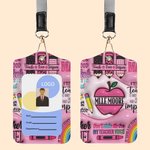 Porte-badge en Cuir PU avec Lanière Personnalisé avec Nom Cadeau Remerciement Journée de l'Enseignant Retour à l'École