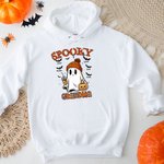 Personalized Cute Spooky Ghost Pumpkin Unisex Kid Adult Hoodie with 1-10 Names Halloween Thanksgiving Gift for Family