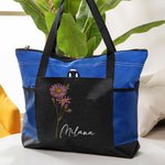 Personalisierte große Geburt Blume Name Tragetasche mit Reißverschluss und Mesh-Tasche Geburtstag Hochzeit Geschenk für Frauen Mädchen