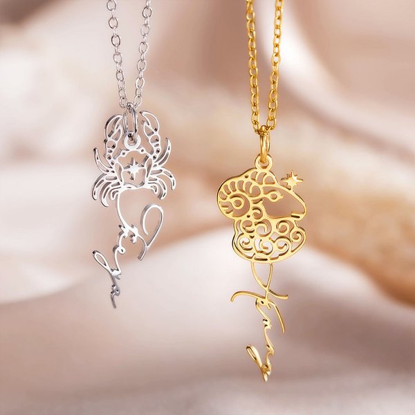 Collar personalizado con nombre y signo del zodiaco joya minimalista de astrología regalo de cumpleaños o Día de la Madre para mujer y niña
