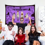Personalizado Multicolor Halloween Tema de dibujos animados Fantasma Familia Tapiz con 2-10 nombres Telón de fondo Pared Decoración Fiesta de Navidad 