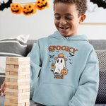 Personalized Cute Spooky Ghost Pumpkin Unisex Kid Adult Hoodie with 1-10 Names Halloween Thanksgiving Gift for Family