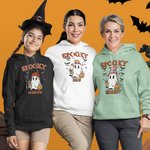 Personalized Cute Spooky Ghost Pumpkin Unisex Kid Adult Hoodie with 1-10 Names Halloween Thanksgiving Gift for Family