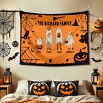Personalizado Multicolor Halloween Tema de dibujos animados Fantasma Familia Tapiz con 2-10 nombres Telón de fondo Pared Decoración Fiesta de Navidad 