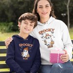 Personalized Cute Spooky Ghost Pumpkin Unisex Kid Adult Hoodie with 1-10 Names Halloween Thanksgiving Gift for Family