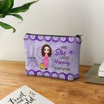 Personalised Just A Girl Who Loves Traveling Cartoon Canvas Makeup Storage Bag with Name Birthday Holiday Travel Gift for Women