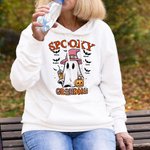 Personalized Cute Spooky Ghost Pumpkin Unisex Kid Adult Hoodie with 1-10 Names Halloween Thanksgiving Gift for Family