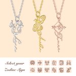 Collier Personnalisé avec Signe Astrologique et Prénom Style Évidage Bijoux Minimaliste pour Femme Cadeau Fête des Mères Anniversaire