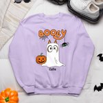 Personlig Söt Hund Spöke Pumpa Unisex Barn Vuxen Sweatshirt med Namn Halloween Thanksgiving Present till Familjen