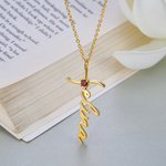 Personalized Dainty Name Cross Necklace with Birthstone Religious Jewellery Baptism Christmas Gift for Christian Women