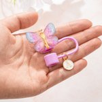 Personalized Golden Texture Gradient Butterfly Reusable Silicone Straw Topper with Initial Charm Accessory for Stanley Cup Birthday Gift for Her