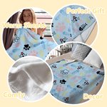 Personalised Cat Dog Paw Print Fishbone Cartoon Pattern Throw Blanket with Name Home Decro Birthday Housewarming Gift for Pet Lovers