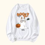 Personlig Söt Hund Spöke Pumpa Unisex Barn Vuxen Sweatshirt med Namn Halloween Thanksgiving Present till Familjen