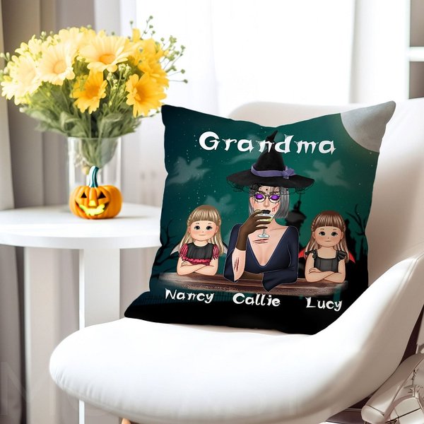 Personalisierte Halloween-Thema Hexe Vampir Cartoon Charakter werfen Kissenabdeckung mit 1-6 Namen Home Decor Holiday Party Geschenk für Familie