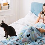 Personalised Cat Dog Paw Print Fishbone Cartoon Pattern Throw Blanket with Name Home Decro Birthday Housewarming Gift for Pet Lovers