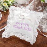 Personalised Luxurious Cotton Linen Scalloped Ring Bearer Pillow with Embroidered Letters and Date Wedding Keepsake Gift for Newlyweds