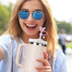 Personalized Golden Texture Gradient Butterfly Reusable Silicone Straw Topper with Initial Charm Accessory for Stanley Cup Birthday Gift for Her