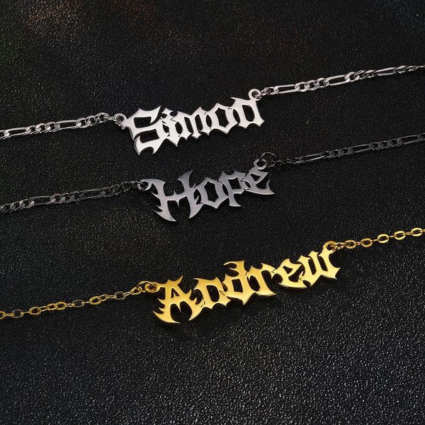 Personalized Gothic Old English Dripping Font Name Necklace Punk Jewelry Halloween Gift for Women Men
