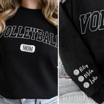 Personalized Multicolour Volleyball Mom Crewneck Sweatshirt with 1 - 6 Kid Names Birthday Sports Event Cheer Accessories Gift for Volleyball Lover
