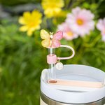 Personalized Golden Texture Gradient Butterfly Reusable Silicone Straw Topper with Initial Charm Accessory for Stanley Cup Birthday Gift for Her