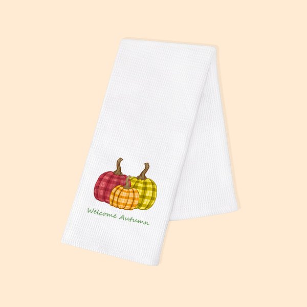 Personalisierte gestreiften Kürbis 100% Baumwolle Waffel Geschirrtuch mit Text Küche Dekor Herbst Thanksgiving Halloween Geschenk für Familie Freund