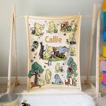 Personalized Cute Classic Winnie the Pooh Soft Throw Blanket with Name Baby Shower Birthday Christmas Gift for Baby Boys Girls