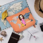 Viaje personalizado es mi terapia Mapa Global Plaid Cartoon Personaje Maquillaje Bolsa de almacenamiento con nombre Cumpleaños Vacaciones Viaje Regalo