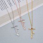Personalized Dainty Name Cross Necklace with Birthstone Religious Jewellery Baptism Christmas Gift for Christian Women
