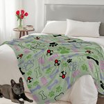 Personalised Cat Dog Paw Print Fishbone Cartoon Pattern Throw Blanket with Name Home Decro Birthday Housewarming Gift for Pet Lovers