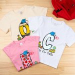 Personalized Doodle Apple Pencil Letter 100% Cotton Unisex T-Shirt with Initial and Name Back To School Activity Accessories Gift for Boys Girls