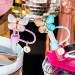 Personalized Golden Texture Gradient Butterfly Reusable Silicone Straw Topper with Initial Charm Accessory for Stanley Cup Birthday Gift for Her