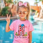 Personalized Doodle Apple Pencil Letter 100% Cotton Unisex T-Shirt with Initial and Name Back To School Activity Accessories Gift for Boys Girls