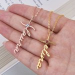 Personalized Dainty Name Cross Necklace with Birthstone Religious Jewellery Baptism Christmas Gift for Christian Women