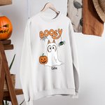 Personlig Söt Hund Spöke Pumpa Unisex Barn Vuxen Sweatshirt med Namn Halloween Thanksgiving Present till Familjen