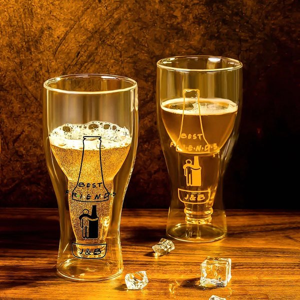 Personalisiertes Doppelwandiges 250ml-420ml Bierglas Einzigartiges Design mit Gravur Perfekt für Freunde Vater Bierliebhaber