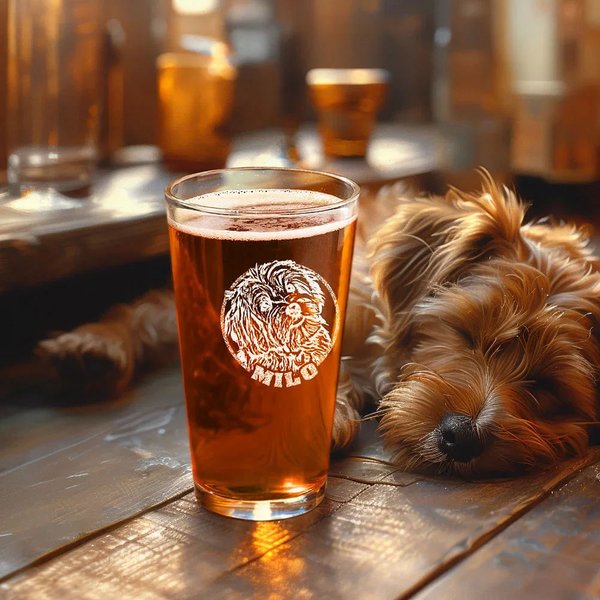 Personalisiertes 473ml Pint Glas mit Gravur von Haustier-Porträt Skizze und Namen Geburtstag Hauseinweihung Geschenk für Tierliebhaber und -besitzer