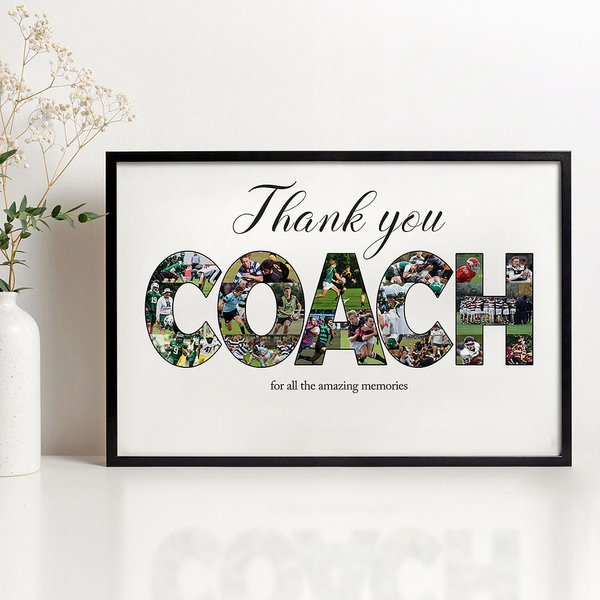 Personalized Thank You Coach 18 Photos Collage Canvas Painting Wall Art with Text Home Decor Birthday Retirement Team Appreciation Gift for Coach