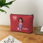 Viaje personalizado es mi terapia Mapa Global Plaid Cartoon Personaje Maquillaje Bolsa de almacenamiento con nombre Cumpleaños Vacaciones Viaje Regalo