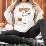 Personlig Söt Hund Spöke Pumpa Unisex Barn Vuxen Sweatshirt med Namn Halloween Thanksgiving Present till Familjen