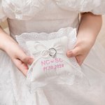 Personalised Luxurious Cotton Linen Scalloped Ring Bearer Pillow with Embroidered Letters and Date Wedding Keepsake Gift for Newlyweds