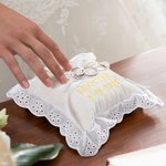 Personalised Luxurious Cotton Linen Scalloped Ring Bearer Pillow with Embroidered Letters and Date Wedding Keepsake Gift for Newlyweds