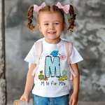 Personalized Doodle Apple Pencil Letter 100% Cotton Unisex T-Shirt with Initial and Name Back To School Activity Accessories Gift for Boys Girls