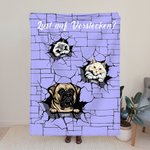 Personalisierte Frecher Hund- und Katze-im-Loch Decke mit 1-3 Namen Geburtstag Weihnachten Geschenk für Familie Kinder Tierliebhaber