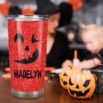 Gepersonaliseerde Faux Glitter Grappige Pompoen Patroon Halloween Thema 20 oz Tumbler met Naam Halloween Cadeau voor Familie Kinderen