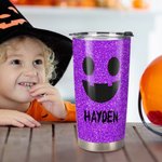 Gepersonaliseerde Faux Glitter Grappige Pompoen Patroon Halloween Thema 20 oz Tumbler met Naam Halloween Cadeau voor Familie Kinderen