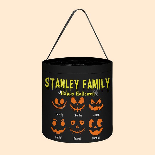 Sac à Bonbons Personnalisé avec 1-12 Noms et Visages de Citrouille Accessoire de Chasse aux Bonbons Cadeau Halloween pour Enfant