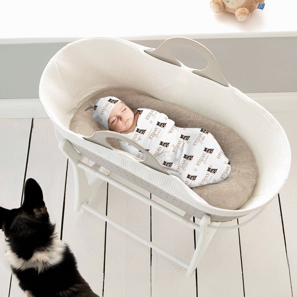 Sac de couchage et bonnet pour bébé personnalisé 1-3 Pet Dogs Unisex avec nom Anniversaire Cadeau de douche de bébé pour nouveau-né