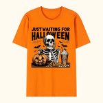 Personalized Skull Jack O'Lantern Bat Design Just Waiting For Halloween Crewneck T-shirt Sweatshirt with Name Halloween Costume Gift for Family