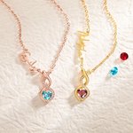 Personalized Dainty Sideways Name Necklace with Heart Birthstone Simple Jewelry Birthday Anniversary Gift for Women